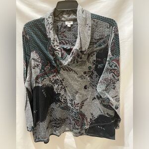 Avenue Womens Sweater Cowl Neck Long Sleeve Paisley Geometric Multicolor 26/28